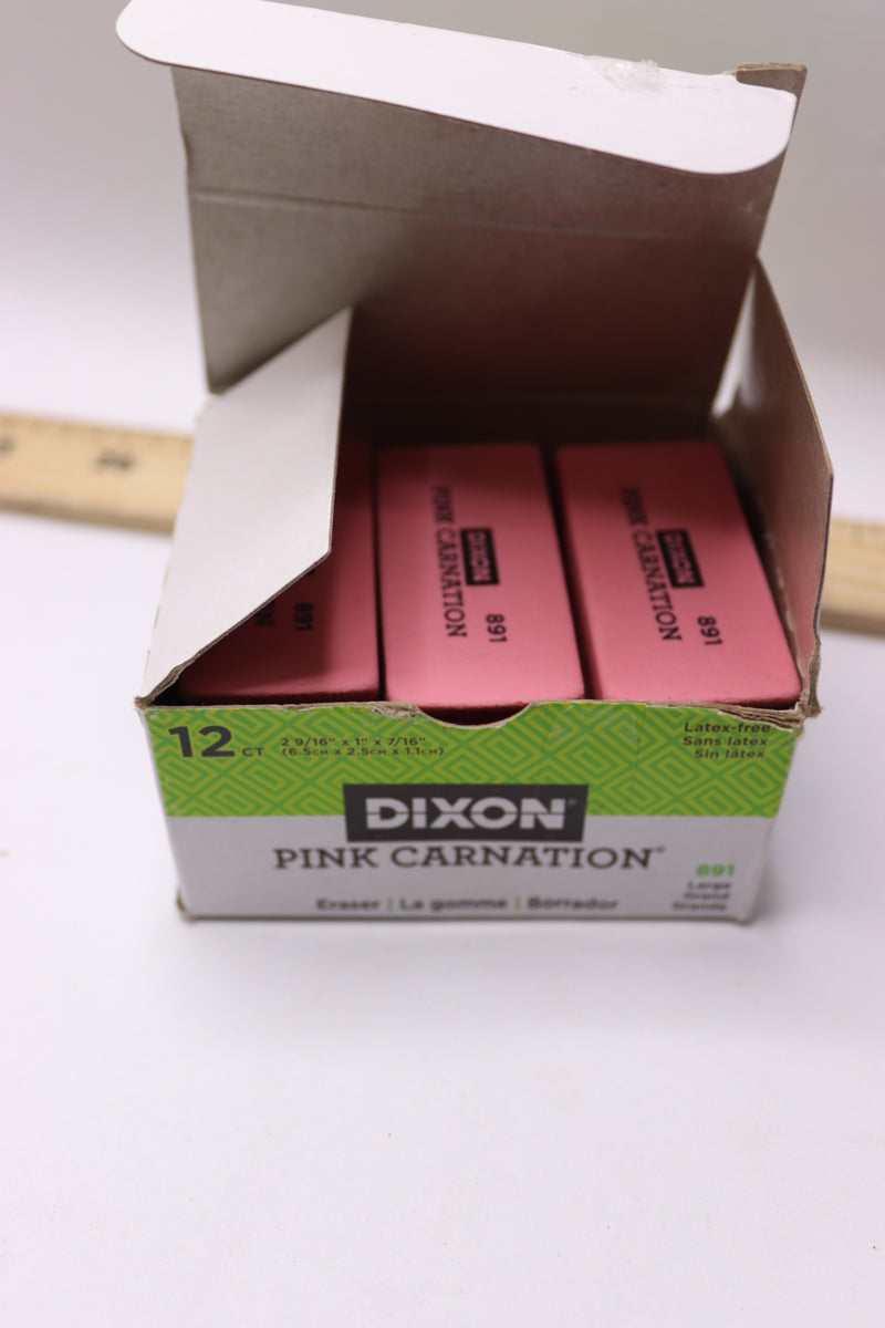 (12-Pk) Dixon Pink Carnation Erasers Large 2-9/16" x 1" x 7/16" DIX38910