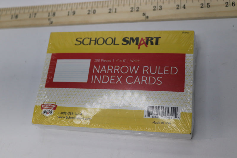 (100-Pk) School Smart Narrow Ruled Index Cards White 4" x 6" 088710