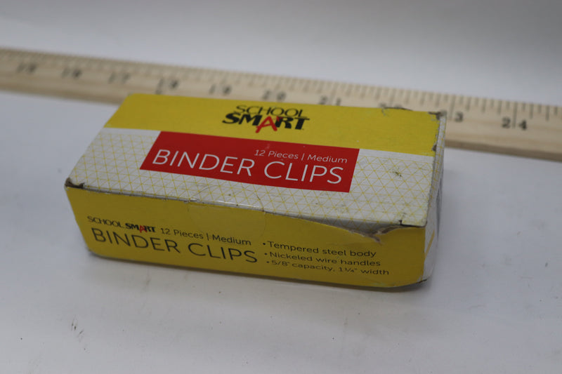 (12-Pk) School Smart Binder Clips Steel Medium 5/8" x 1-1/4" 032400