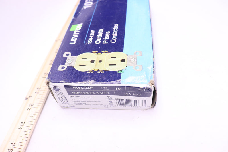 (10-Pk) Leviton Shallow Grounded 5-15R Duplex Outlet 15A Ivory 5320-IMP
