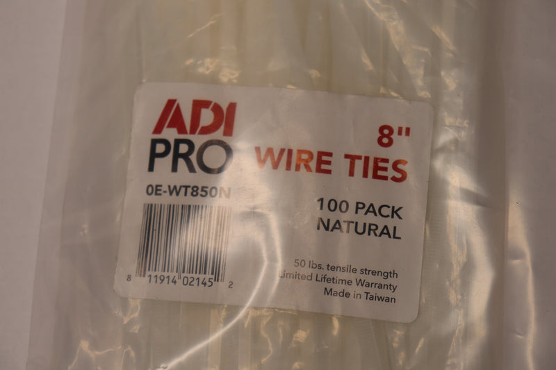 (100-Pk) ADI Pro Wire Ties Natural 50 Lb Tensile Strength 8" WT850N