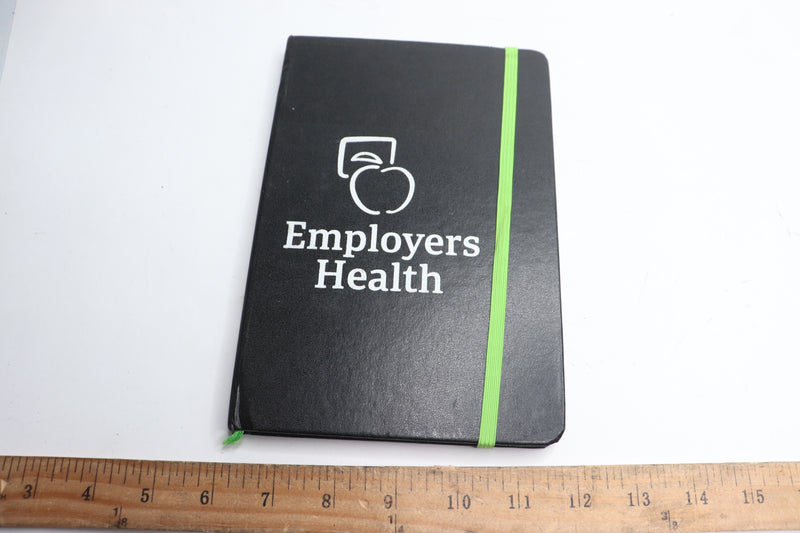 Employers Health Black Notebook Lime Green Strap 8-1/4" x 5-1/2"