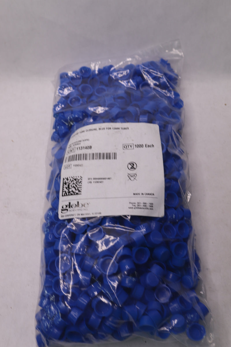 (1000-Pk) Globe Scientific Snap Cap w/ Two Thumb Tabs Blue Polyethylene 13mm