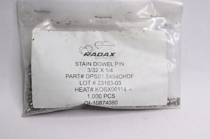 Radax  Standard Dowel Pin 316 Stainless Steel 3/32" x 1/4" 1,000-Pack