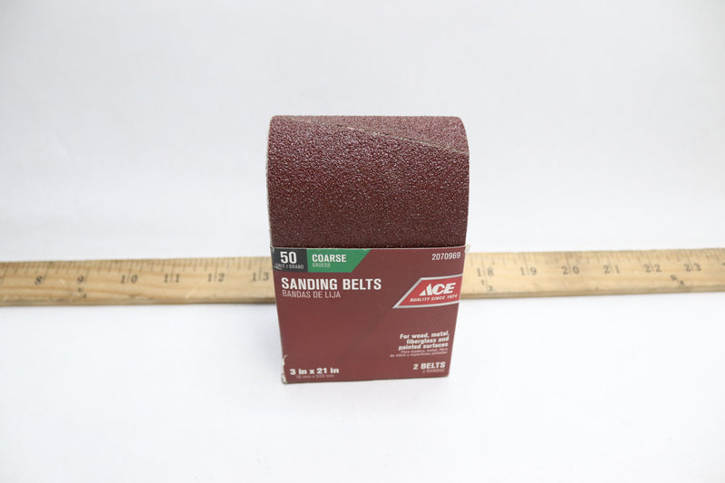 (2-Pk) Ace Coarse Sanding Belt Aluminum Oxide 50 Grit 3" x 21" 2070969