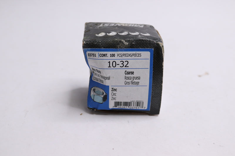 (100-Pk) Midwest Fastener Hex Nuts 32 TPI