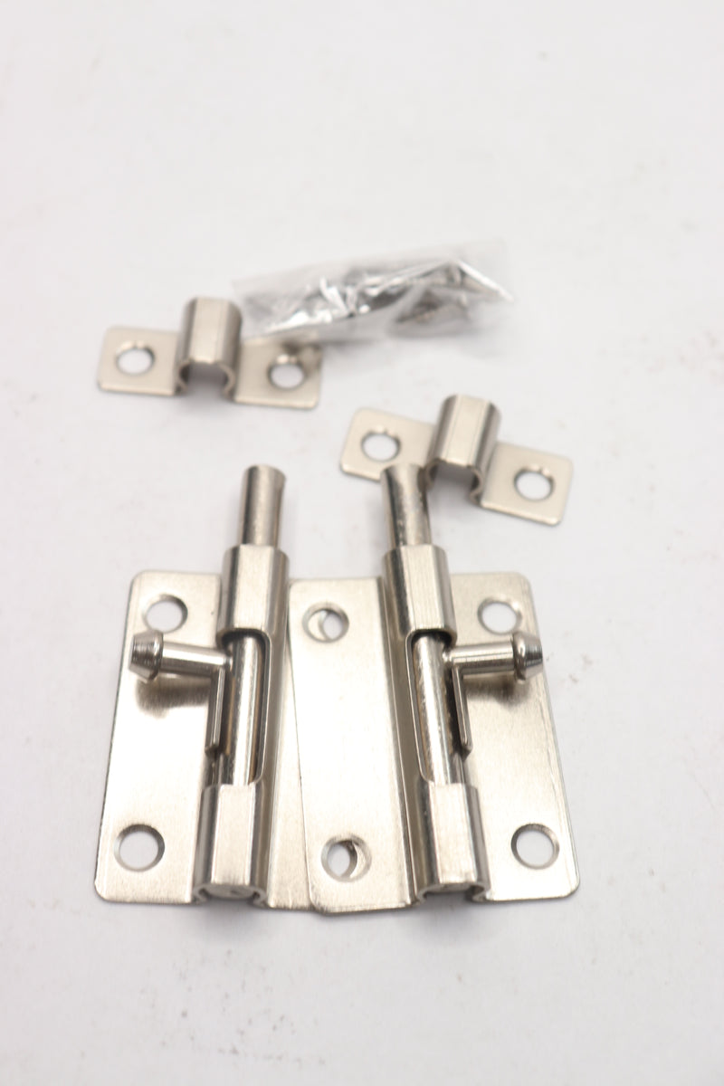 (2-Pk) Cranach Door Security Slide Latch Lock Heavy Duty Steel Silver