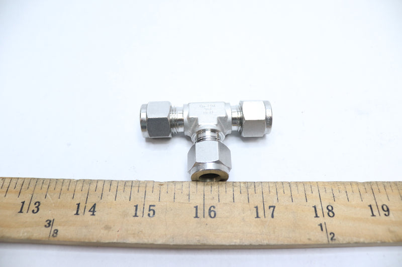 DK-Lok Nipple Tee Fitting Chrome Plated Brass 3/8" OD x 3/8" OD x 3/8" OD Female