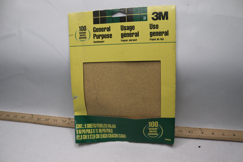 3M 5-Piece Sandpaper Sheets Aluminum Oxide 9" x 11" Medium 9002NA