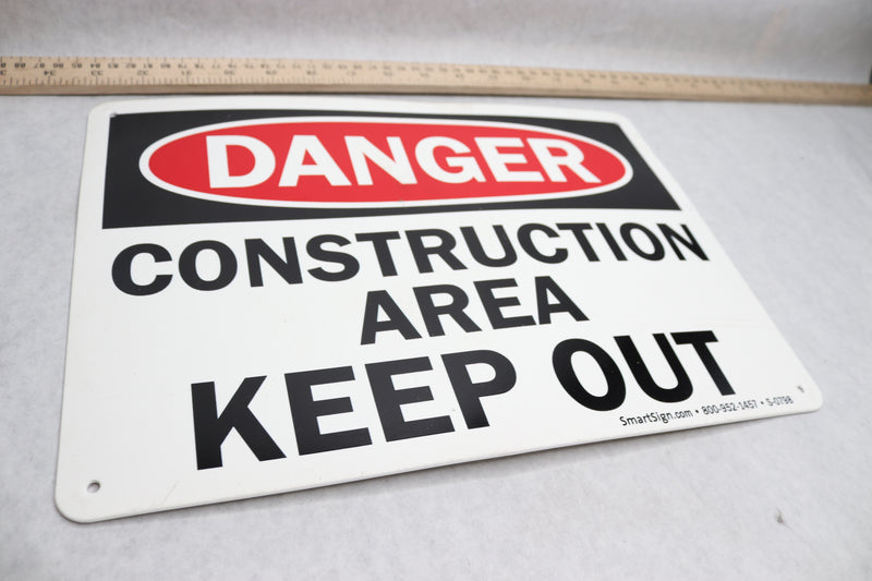 Smartsign Danger Construction Area Keep Out White 14" x 10" S-0798