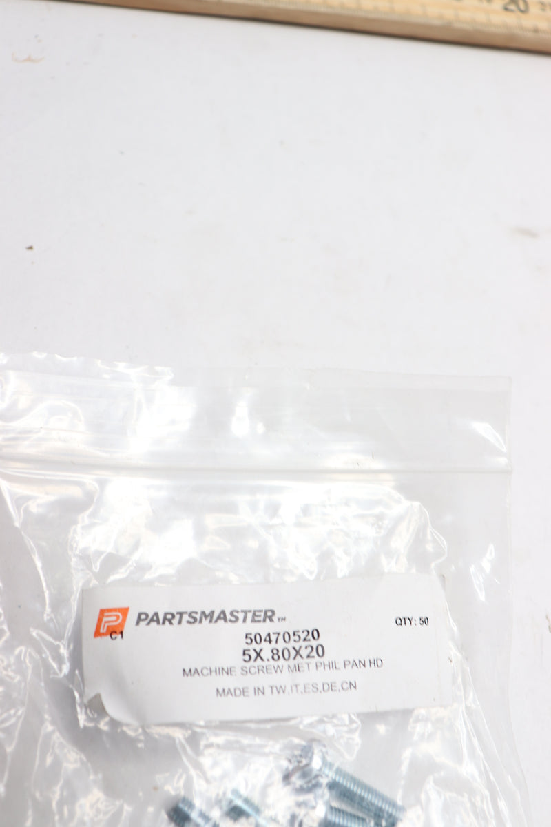(50-Pk) PartsMaster Phillips Pan Head Machine Screws 5" x .80" x 20" 50470520