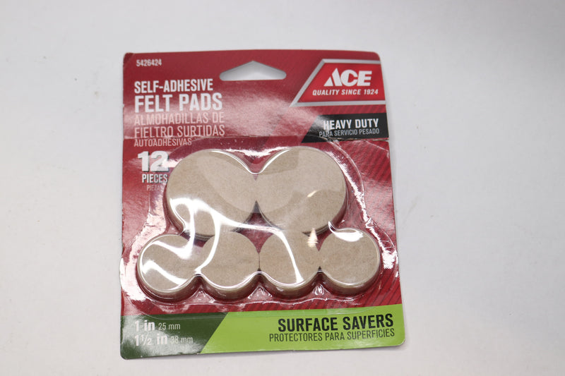(12-Pk) Ace Felt Self Adhesive Table/Chair Pads Brown Round 1 and 1-1/2" 5426424