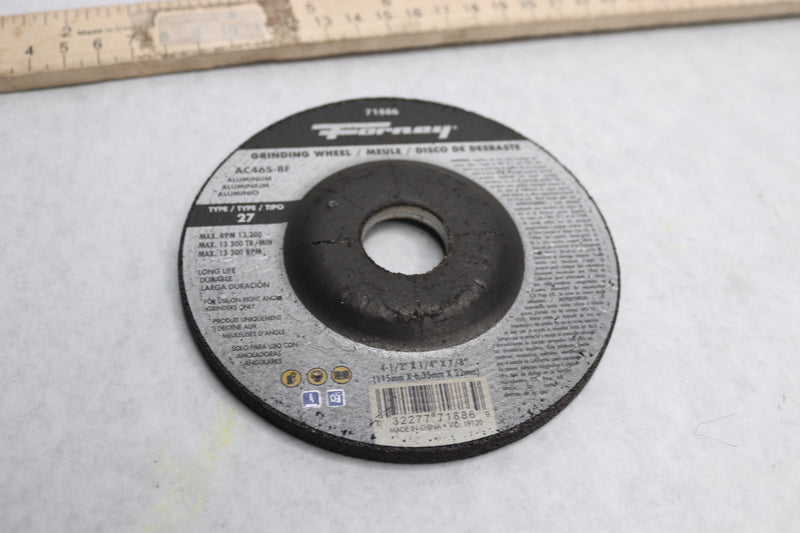 Forney Grinding Wheel Aluminum Type 27 7/8"Arbor x 4-1/2" x 1/4" 71886