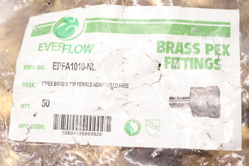 (50-Pk) Everflow Lead Free Female Adapter Brass 1" PEX x 1" NPT EPFA1010-NL