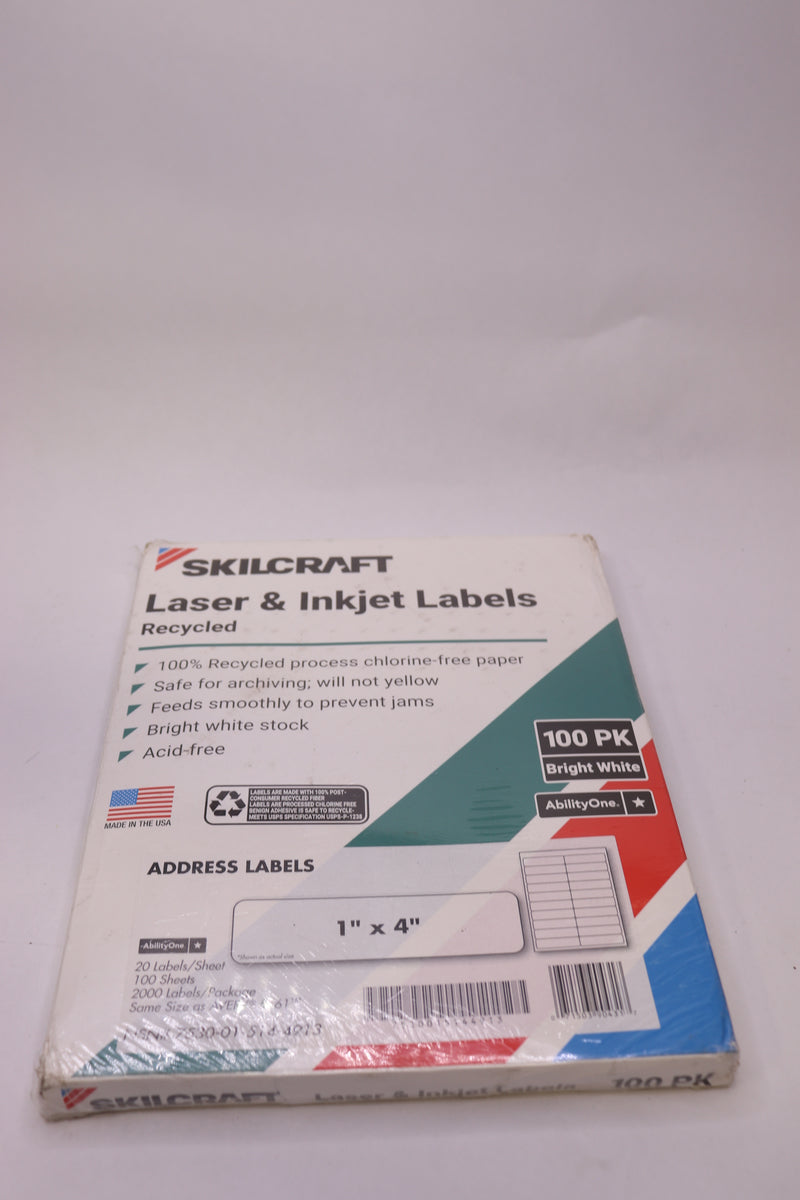 (100) Skilcraft Recycled Laser & Inkjet Labels White 1" x 4" 144762