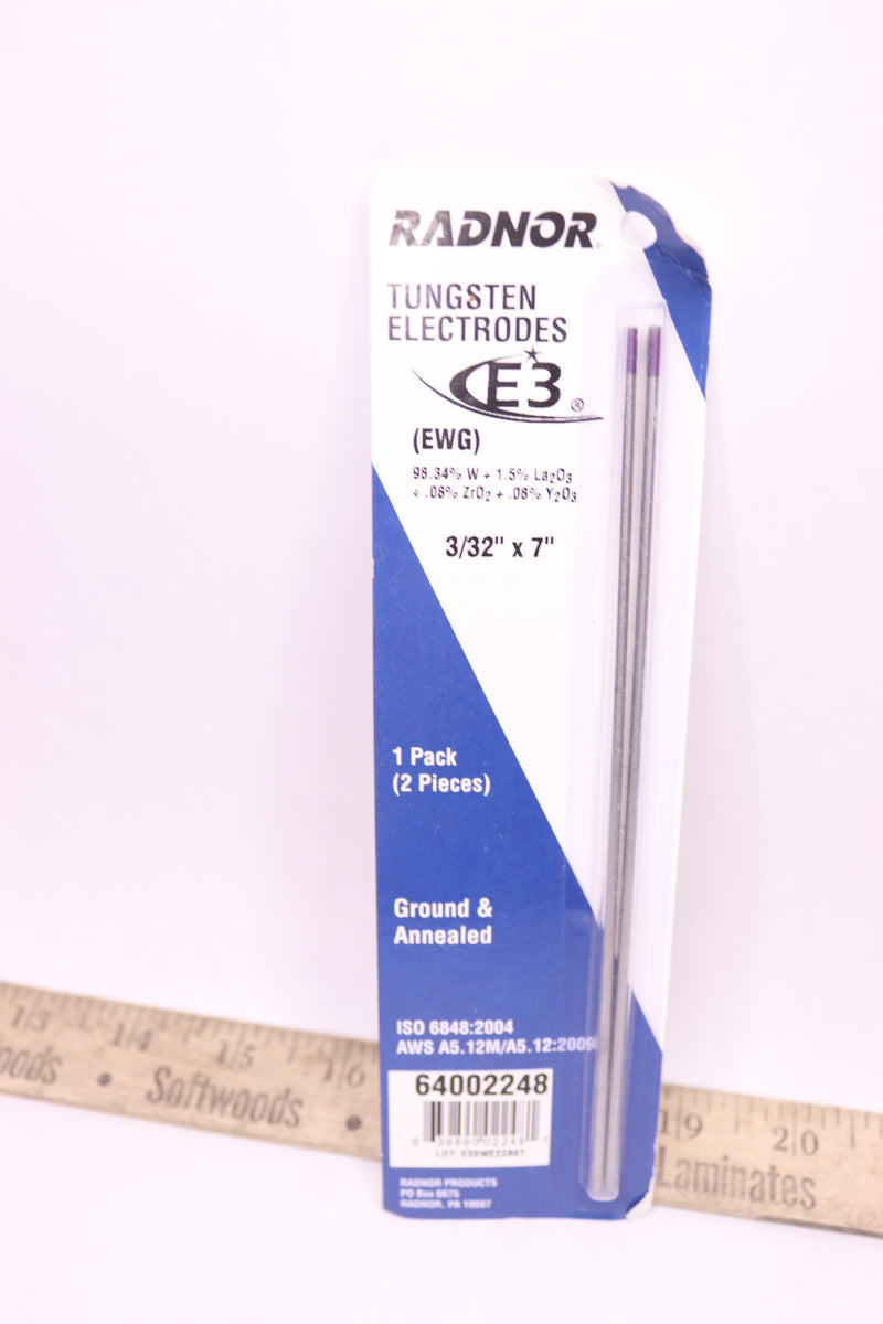 (2-Pk) Radnor E3 Tungsten Electrode Ground Finish 3/32'' x 7'' 64002248