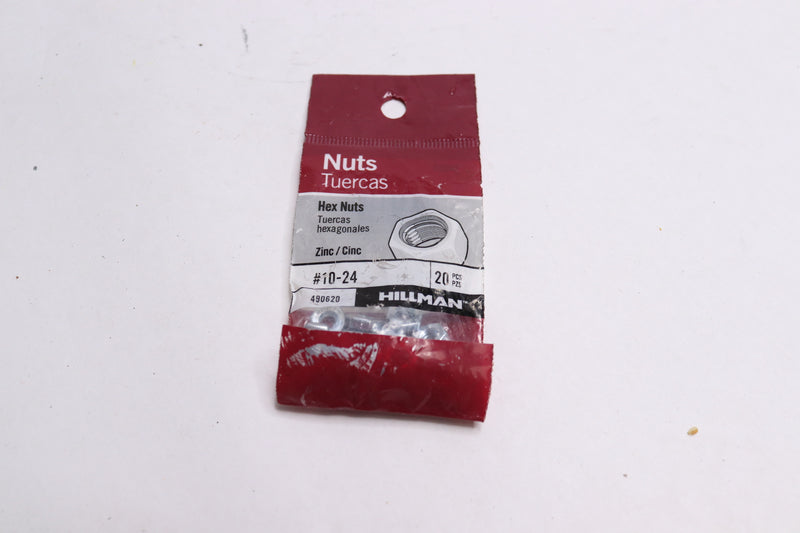 20-Pack Hillman Hex Nut Zinc-Plated Steel 10" x 24" 490620