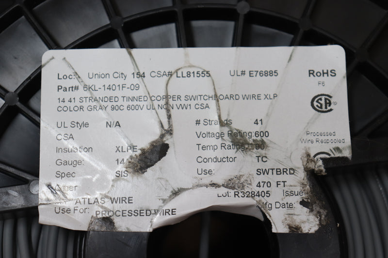 Atlas Wire Switchboard Wire Type SIS 600V Gray Stranded Tinned Copper