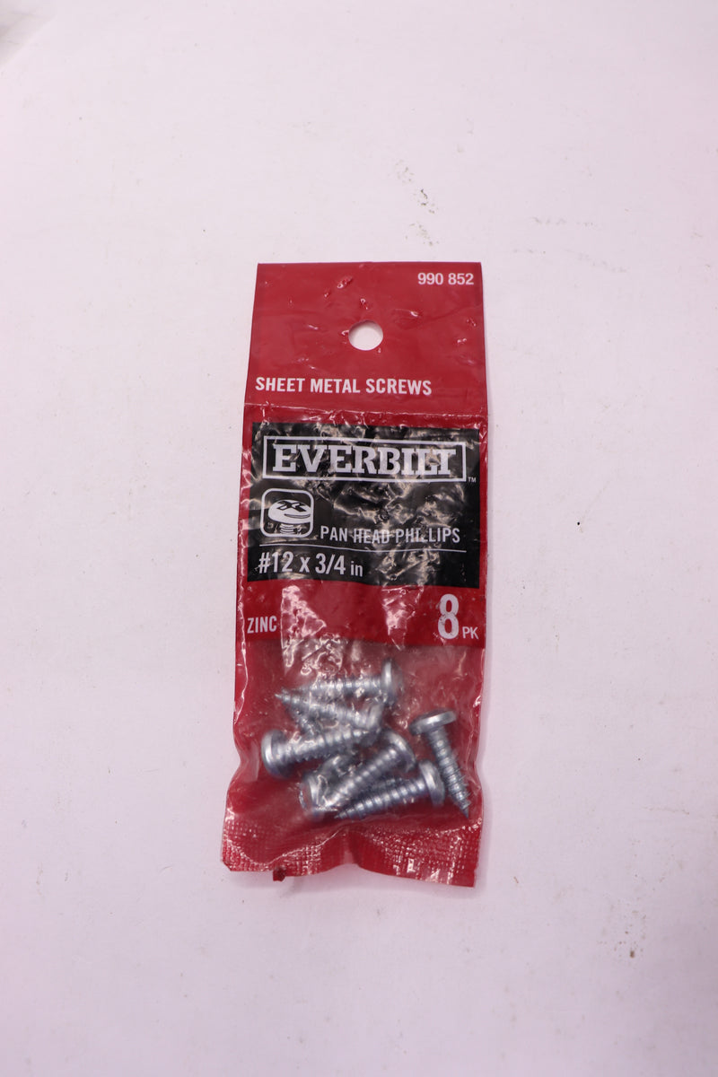 (8-Pk) Everbilt Phillips Pan Head Sheet Metal Screw Zinc Plated Steel