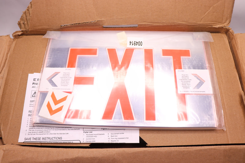 ABB Prestige Edge-Lit Series Exit Sign Die-Cast Aluminum Acrylic Panel
