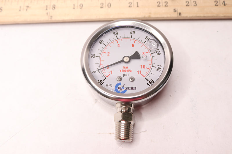 Carbo Instruments Pressure Gauge 0 - 160 psi 1/4" NPT 2-1/2" L25-SSL-V160