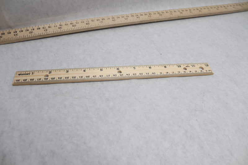 Acme Hole Punched Wood Ruler English and Metric with Metal Edge 12" 10702