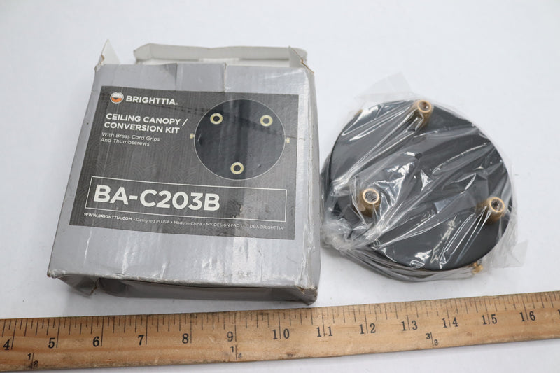 Brighttia 3-Port Ceiling Canopy w/ Brass Cord Grip Conversion Kit Black 4.7"