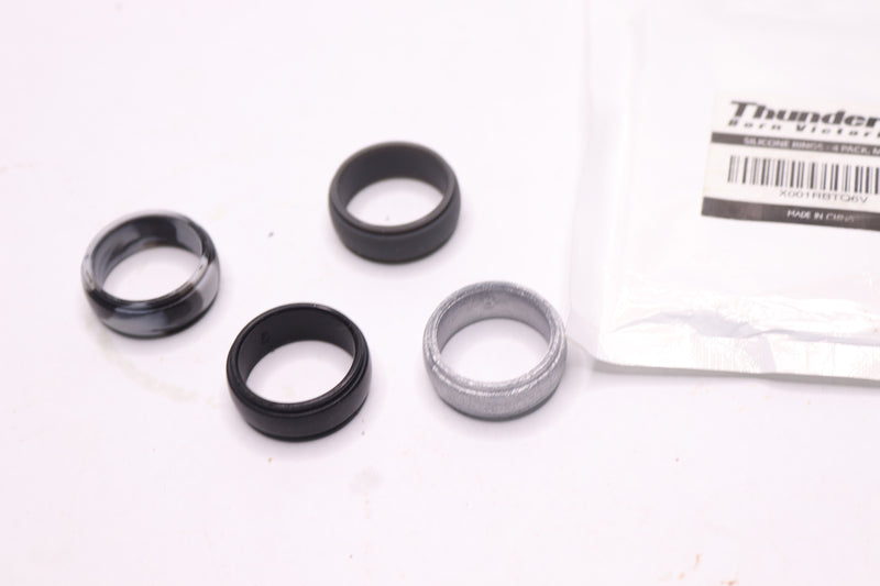 (4-Pk) Thunderfit Wedding Ring for Men Silicone Dark Silver Size 9 - AS SHOWN
