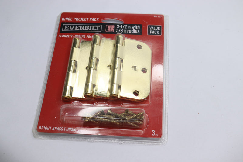 (3-Pk) Everbilt Door Hinges Bright Brass 3-1/2" x 5/8" Radius 807 737