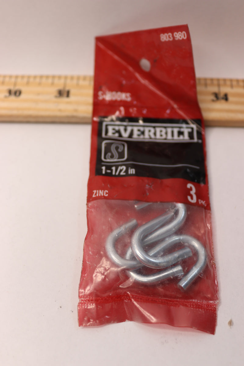 (3-Pk) Everbilt Zinc-Plated S-Hook 1-1/2" 803 980