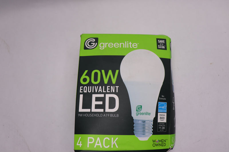 (4-Pk) Greenlite 9W 60W Equivalent Light Bulbs 3000K Energy Star