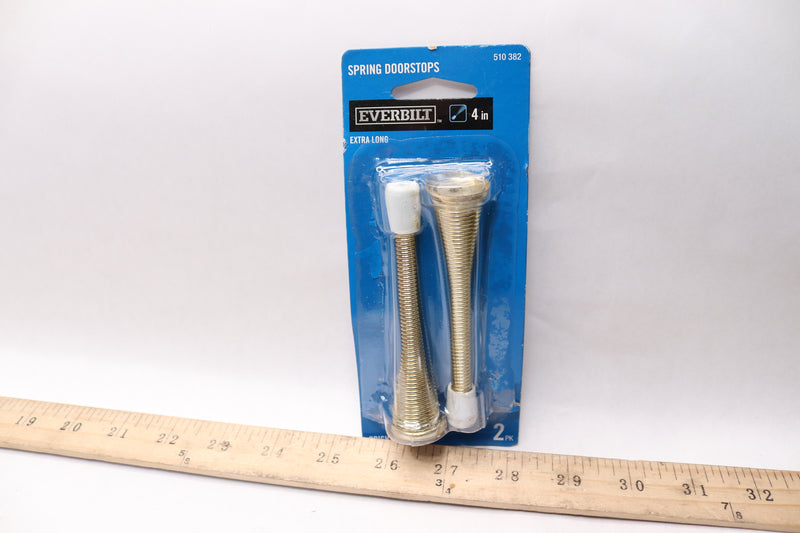 (2-Pk) Everbilt Long Spring Door Stops Bright Brass 4" 510382