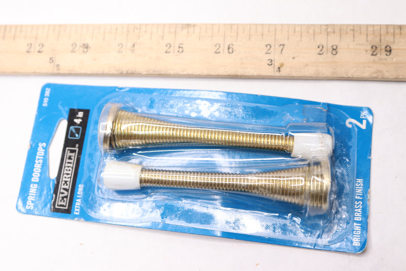 (2-Pk) Everbilt Long Spring Door Stops Bright Brass 4" 510382