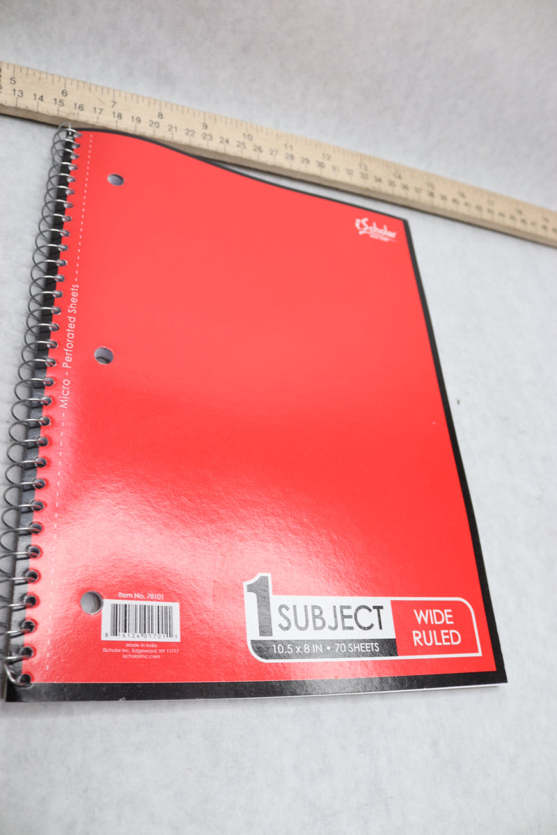 iScholar 1-Subject Wirebound Notebook 70 Sheets Wide Ruled Red 10.5" x 8" 78101