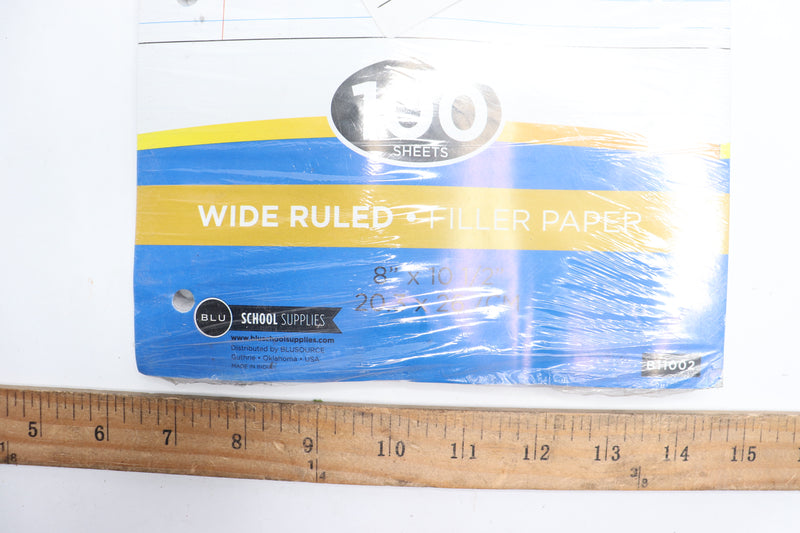 (100-Pk) Blue School Supplies Wide Ruled Filler Paper 8" x 10.5" B11002