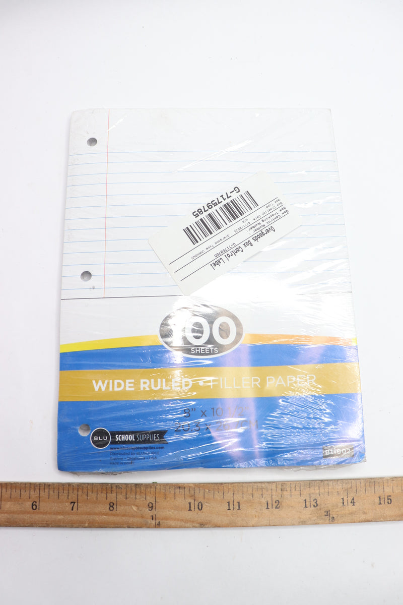 (100-Pk) Blue School Supplies Wide Ruled Filler Paper 8" x 10.5" B11002