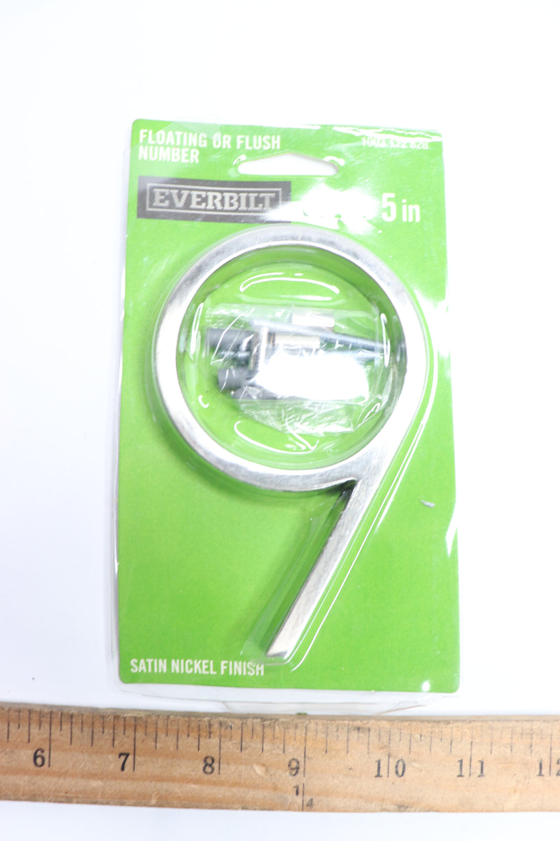 Everbilt Floating or Flush Plated House Number 9 Satin Nickel 5" 1003112828