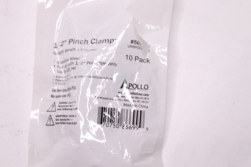 (10-Pk) Apollo Pinch Clamp Stainless Steel Silver 1/2" to 1/2" 506339