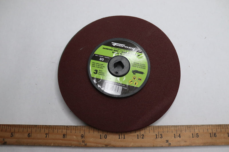 (3-Pk) Forney Sanding Disc Coated 80 Grit Medium 7" Dia x 7/8" Arbor 71656