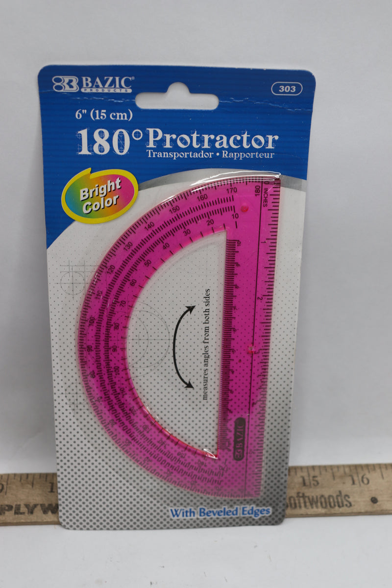 BAZIC 180 Degree Semicircular Protractor Pink 6" 303