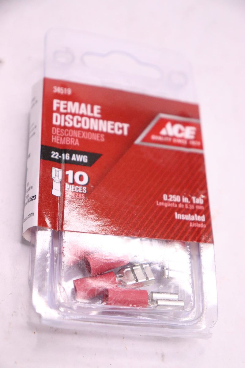 (10-Pk) Ace Female Disconnect Vinyl Red 34519