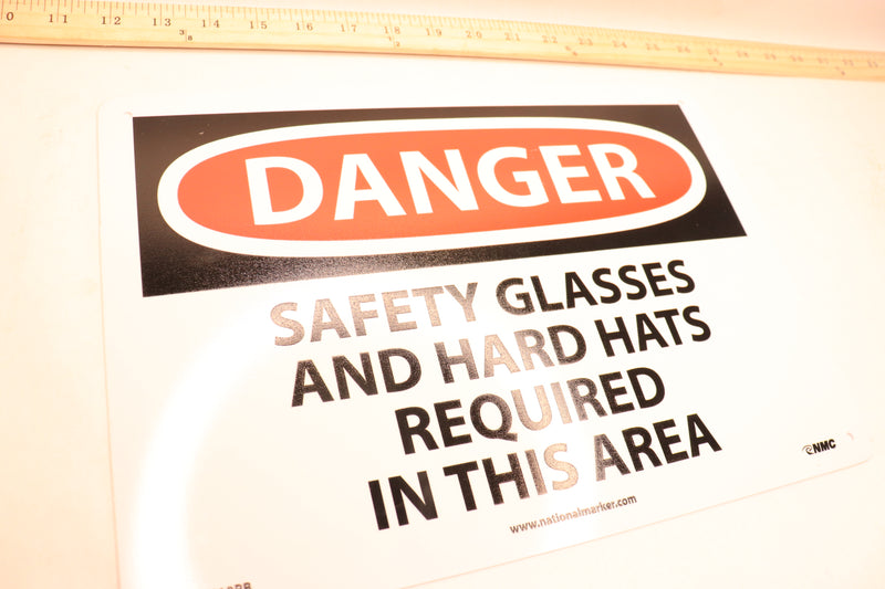 NMC OSHA Sign Danger Safety Glasses & Hard Hats Required In This Area D610RB