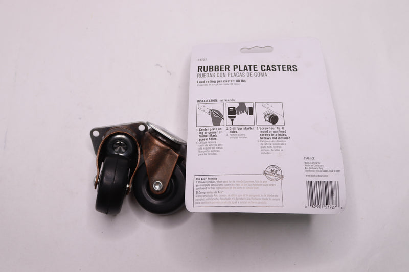 (2-Pk) Ace Plate Mount Swivel Casters Plastic 1-1/4" Dia 51129