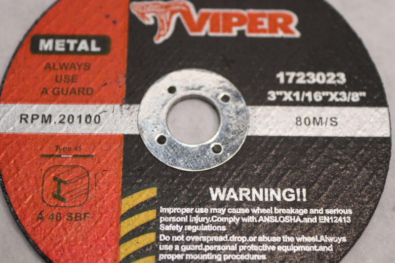Viper Cut-Off Wheels Metal Cutting 3" x 1/16" x 3/8"