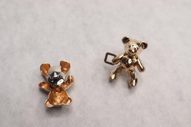(1-Pair) Cute Bear Button Pins for Jeans Replacement Pant Clips Glossy Gold
