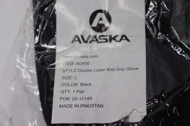 (Pair) Avaska Double Layer Knit Grip Glove Black Large