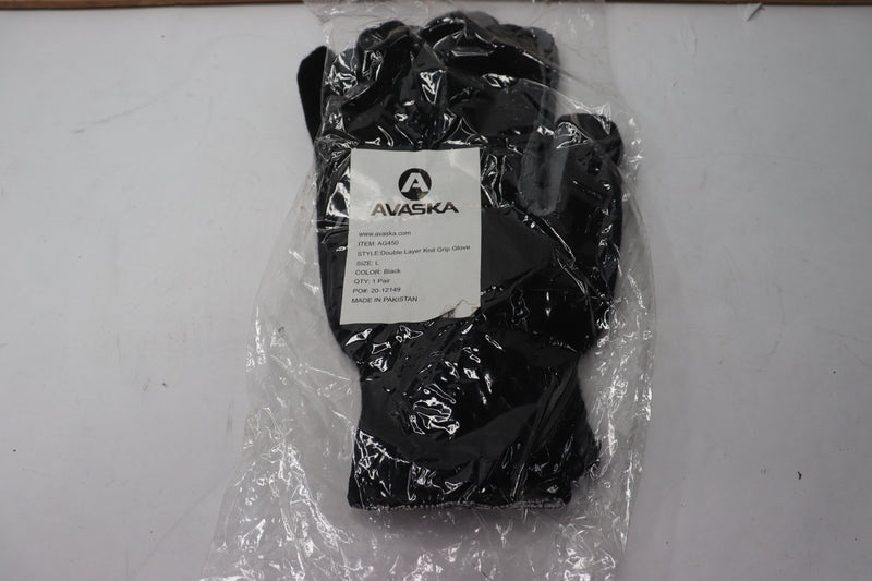 (Pair) Avaska Double Layer Knit Grip Glove Black Large