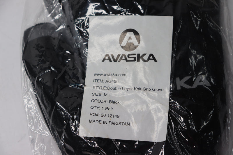 (Pair) Avaska Double Layer Knit Grip Glove Black Medium AG450
