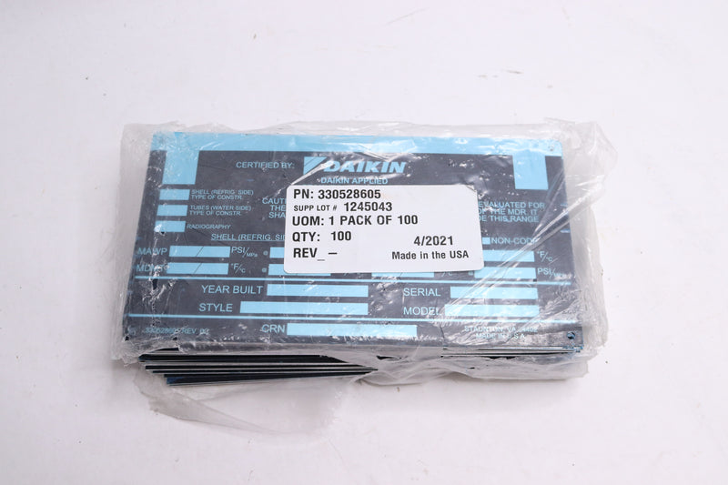 (100-Pk) Daikin Operations Plate 330528605