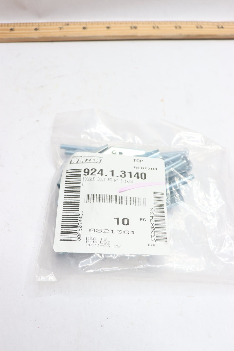 (10-Pk) Winzer Spring Toggle Bolt Zinc Steel 3/16" x 4" 924.1.3140